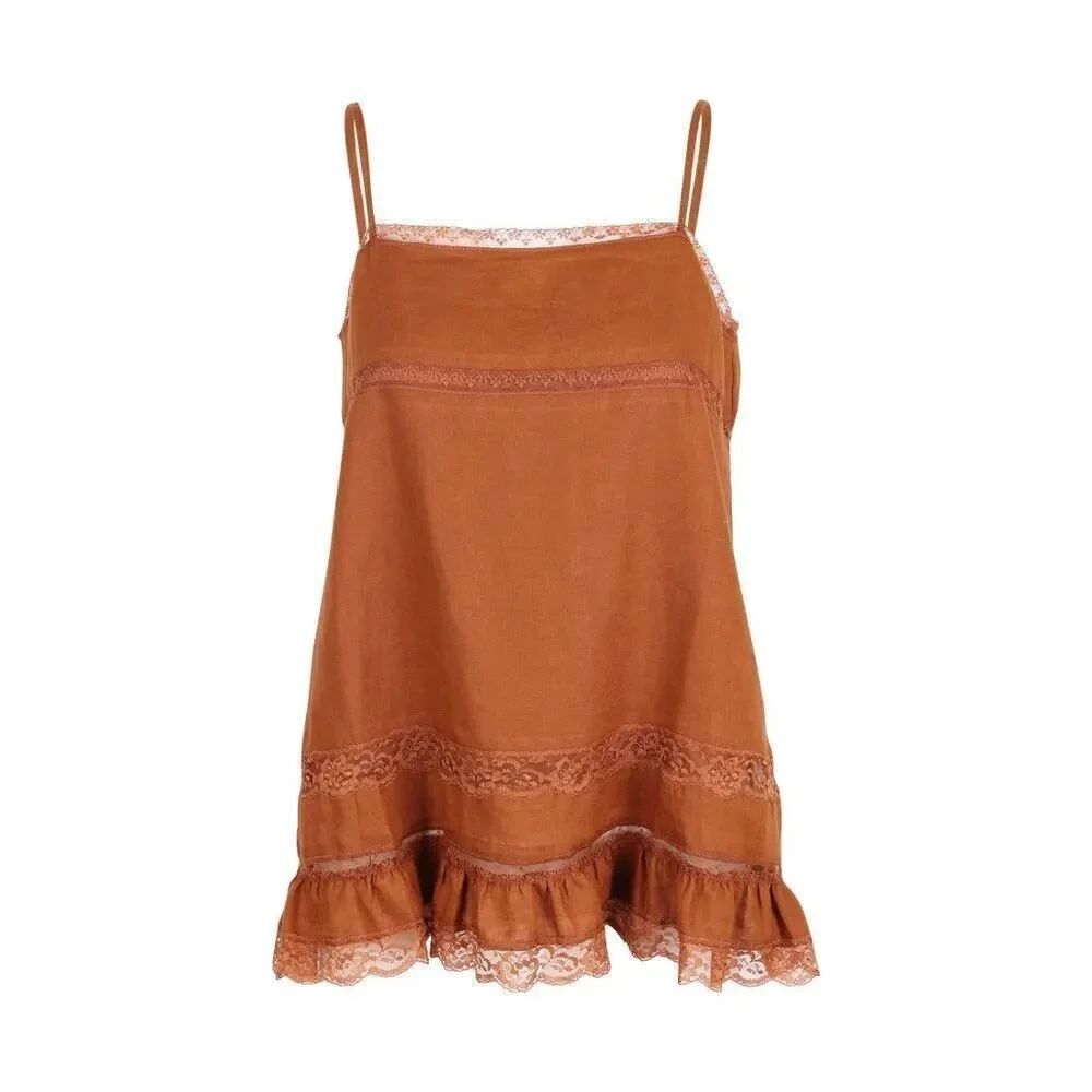 NWT Gold Hawk Lilli Linen Babydoll Cami Tank Top In Tobacco Orange Size Small